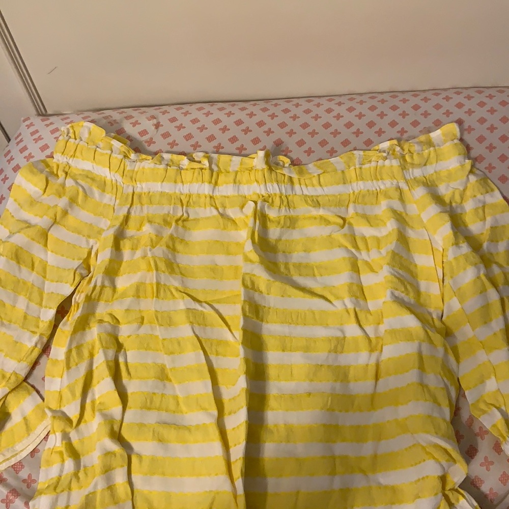 Striped yellow off-shoulder blouse